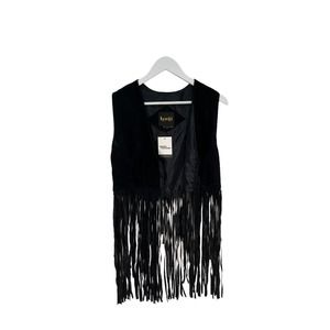 Learsi Vintage Women’s Suede Leather Fringe Vest Western Black - M